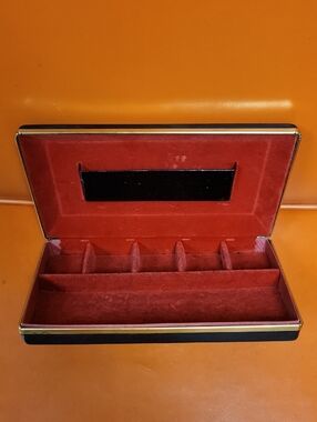 Vintage Black Jewelry Case with Red Faux-Suede Interior